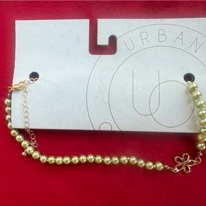 Urban Outfitters Gold Pearl Necklace with Floral Connector